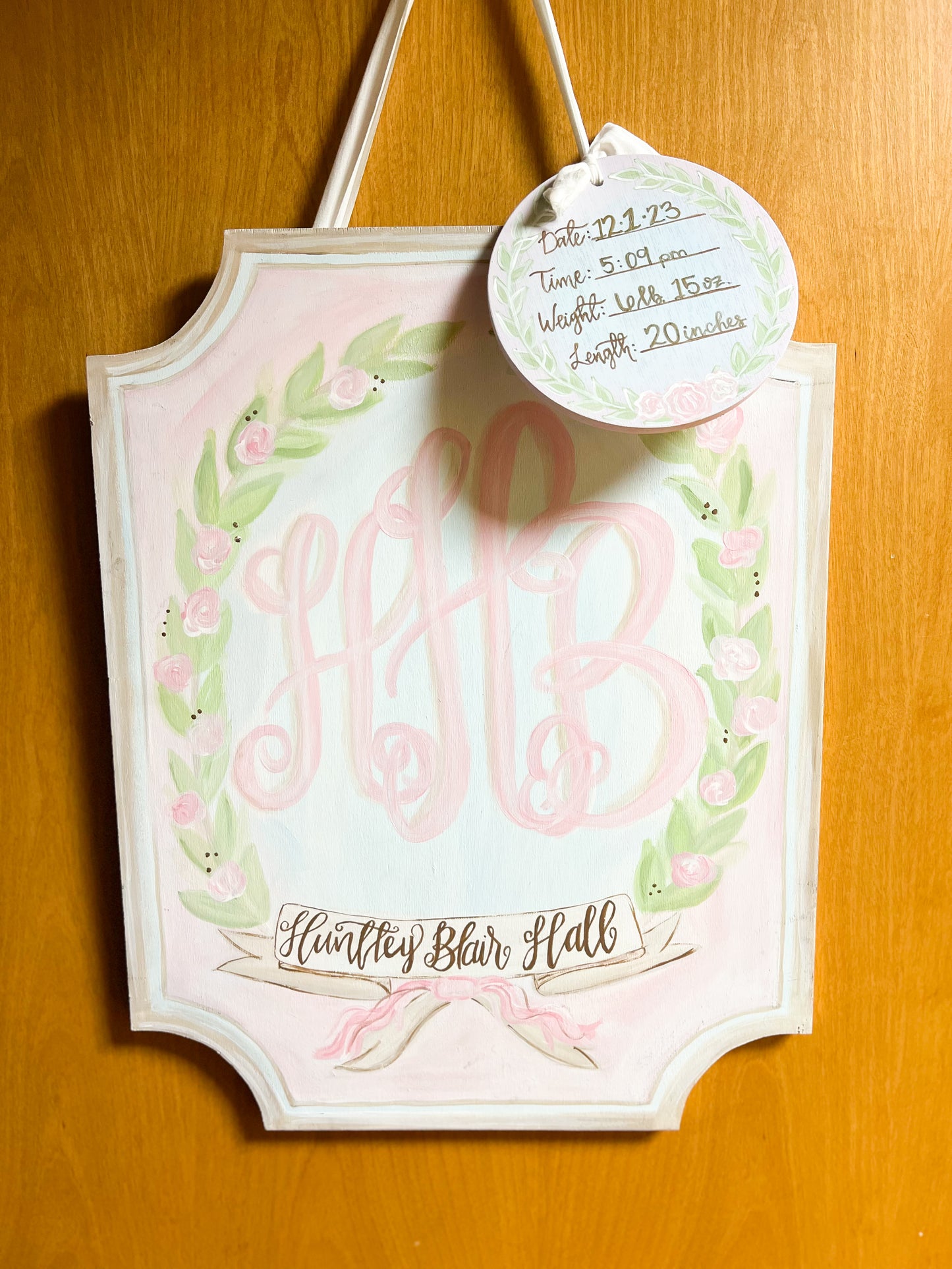 Door Hanger: Wreath, Initials and Name Banner