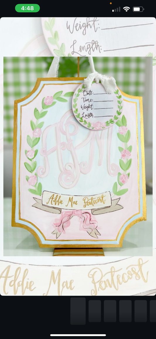 Door Hanger: Wreath, Initials and Name Banner