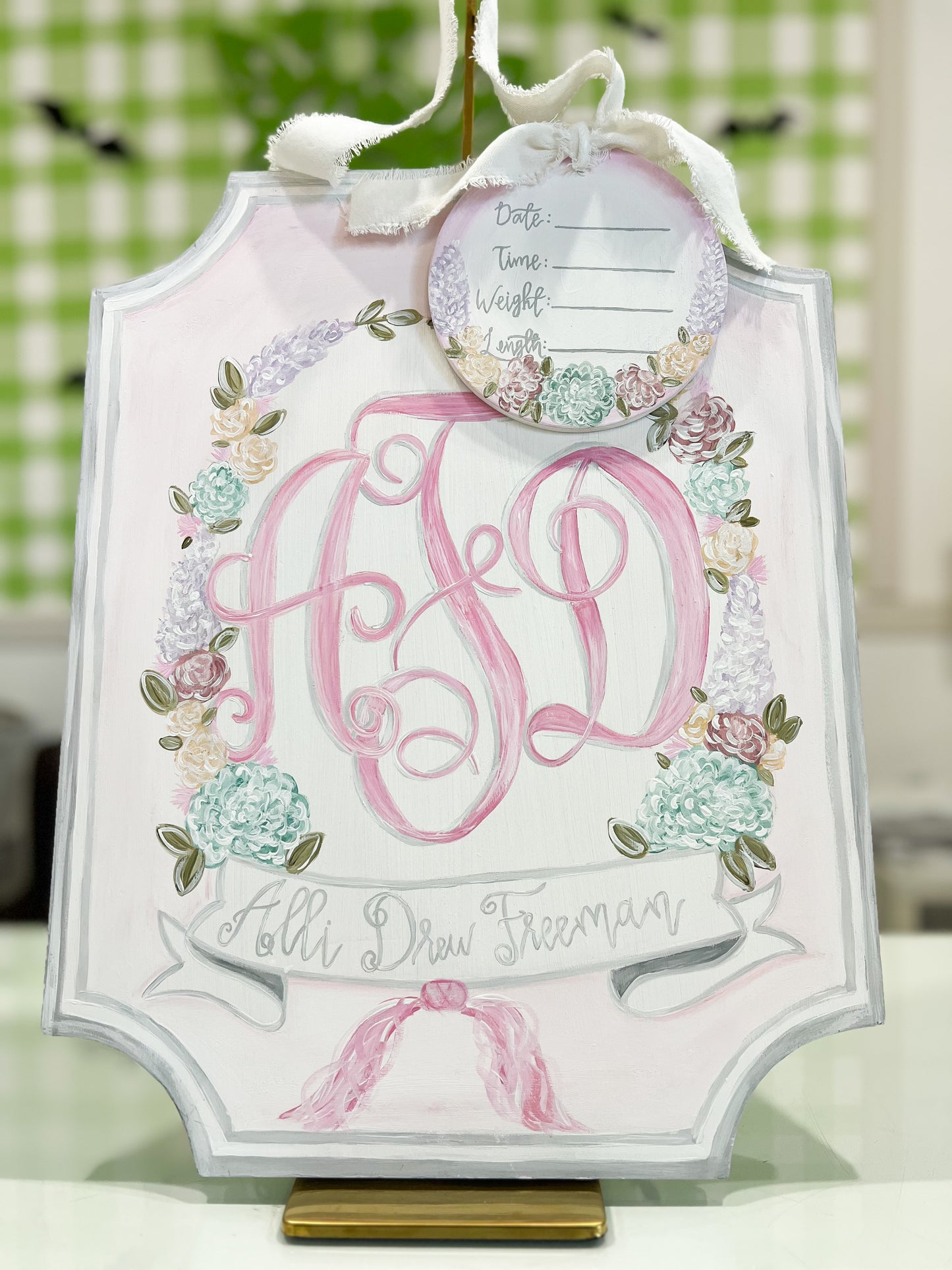 Door Hanger: Wreath, Initials and Name Banner