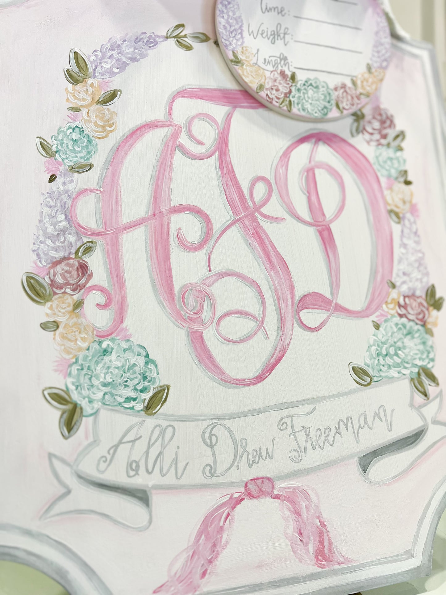 Door Hanger: Wreath, Initials and Name Banner