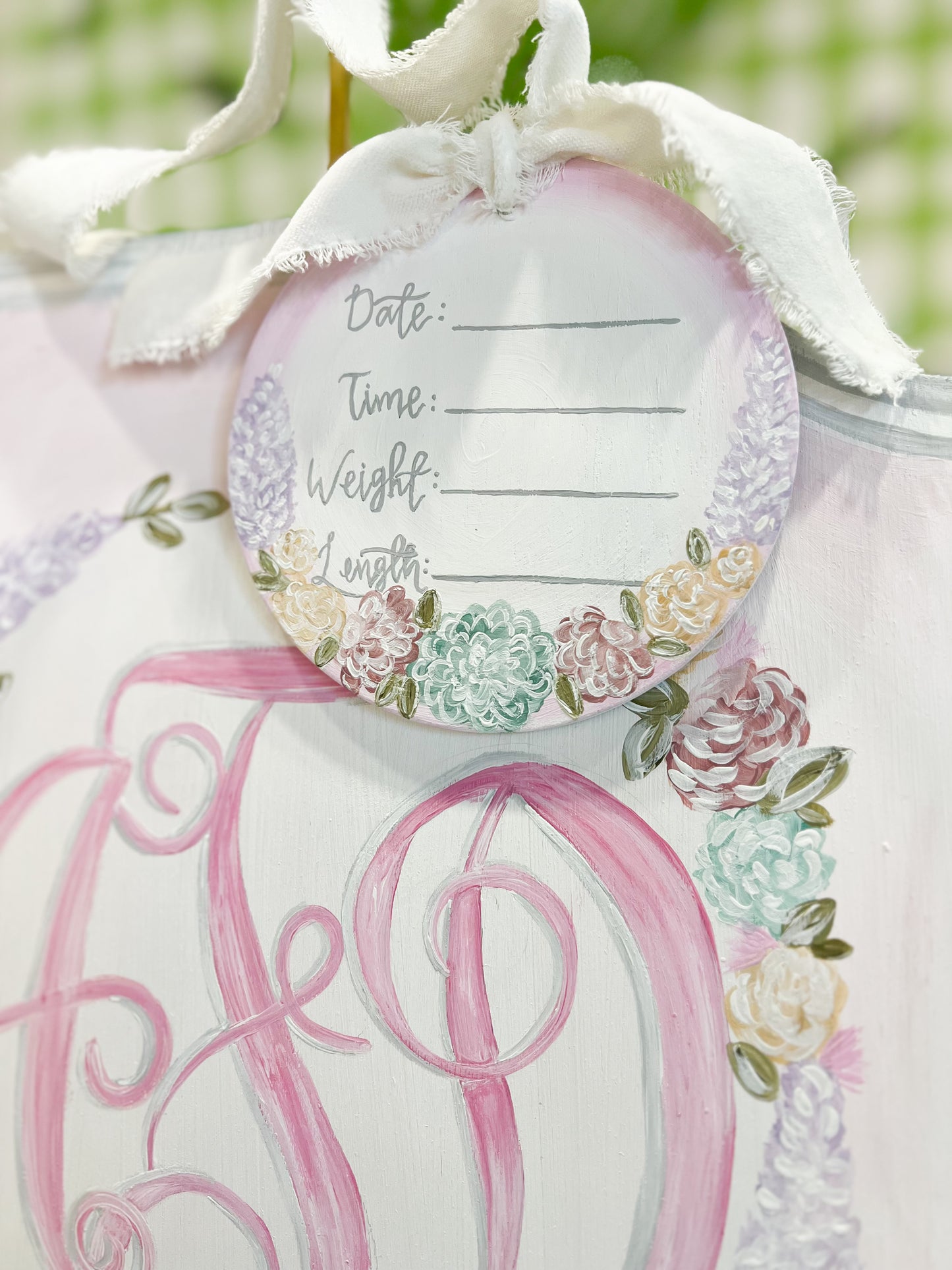 Door Hanger: Wreath, Initials and Name Banner