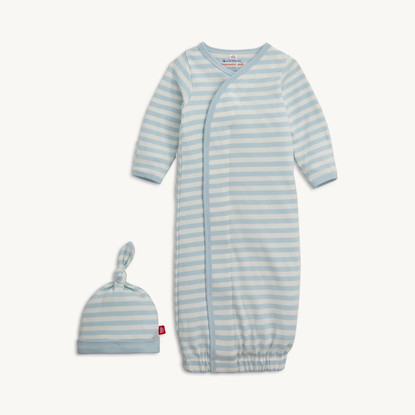 Blue Stripe Cotton Gown & Hat Set