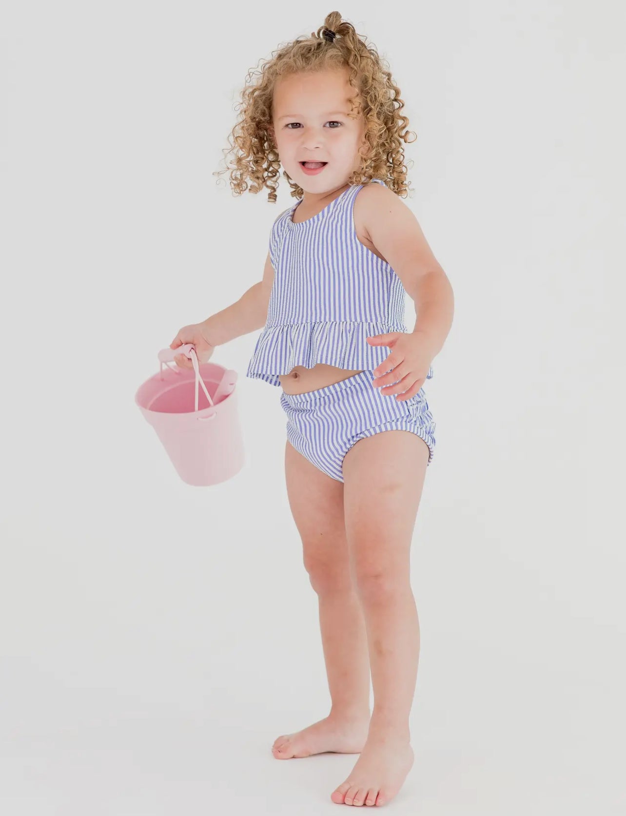 Periwinkle Blue Seersucker Peplum Tankini 2-Piece