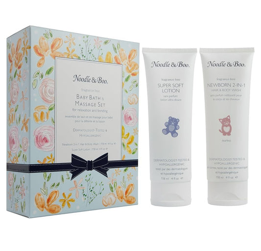 Baby Bath & Massage Fragrance Free Gift Set- Blue flowers