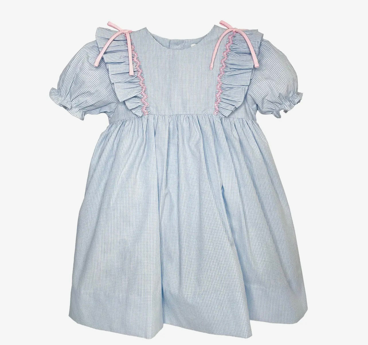 Blue Check Smock Ruffle Shoulder Dress