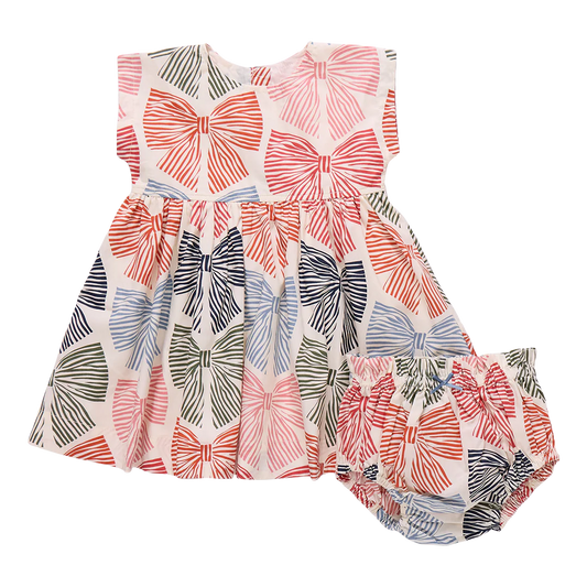 Baby Adaline Dress Set- Multi-Striped Bows