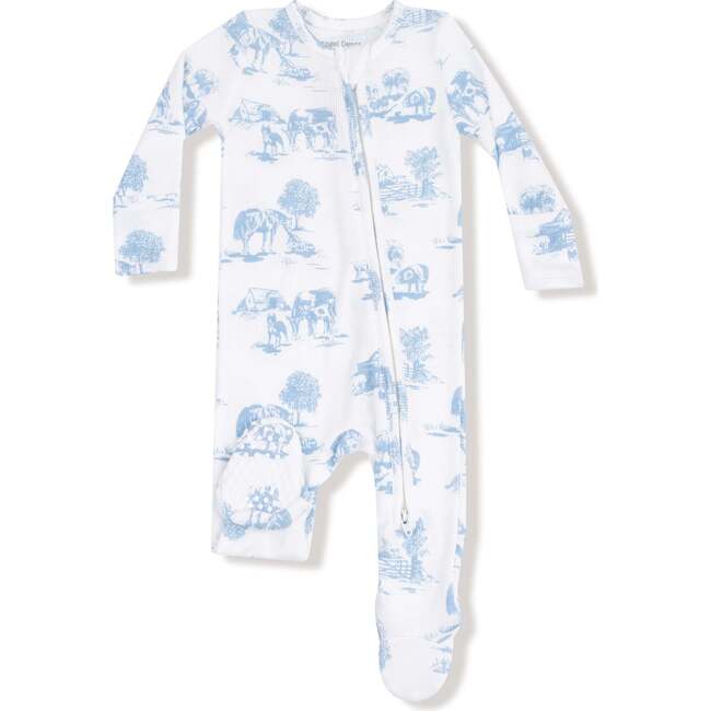 Farm Toile- Blue 2 Way Zipper Footie