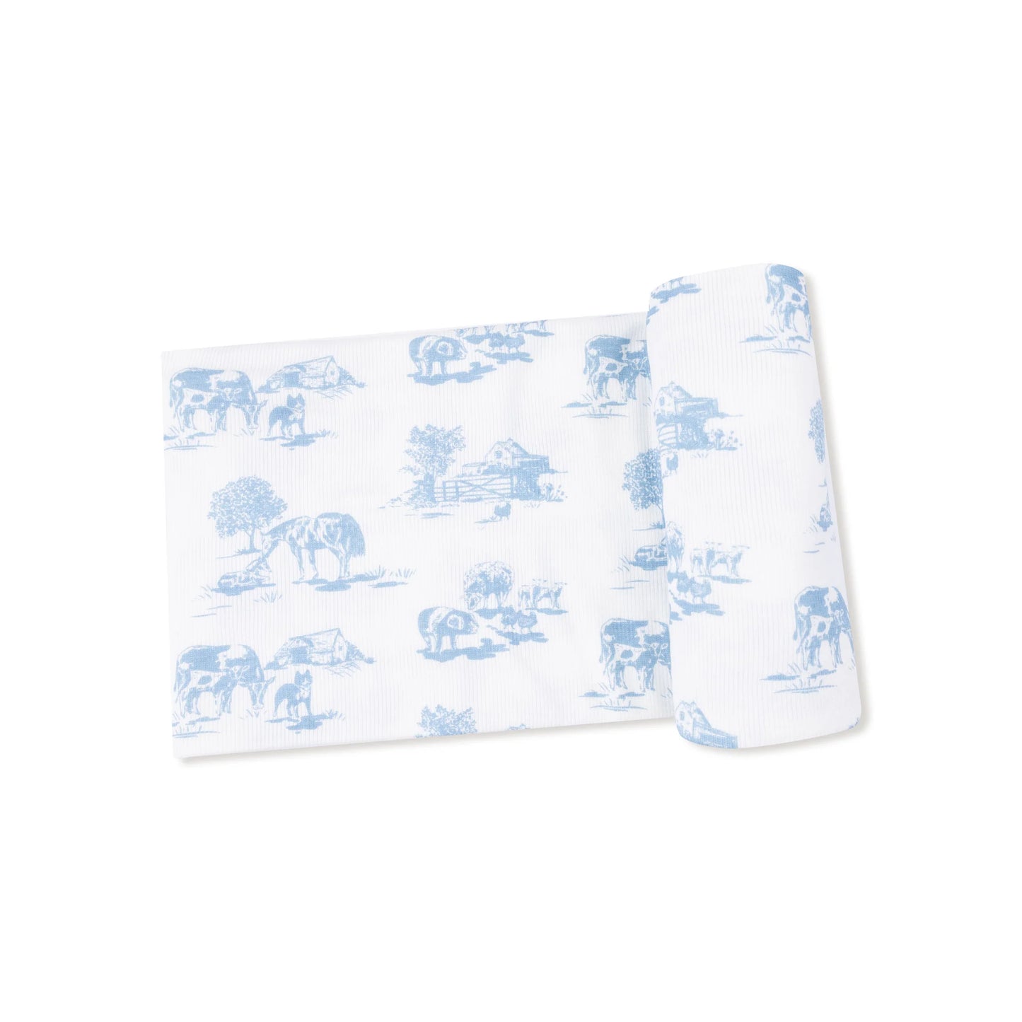 Farm Toile- Blue Swaddle Blanket 45x45