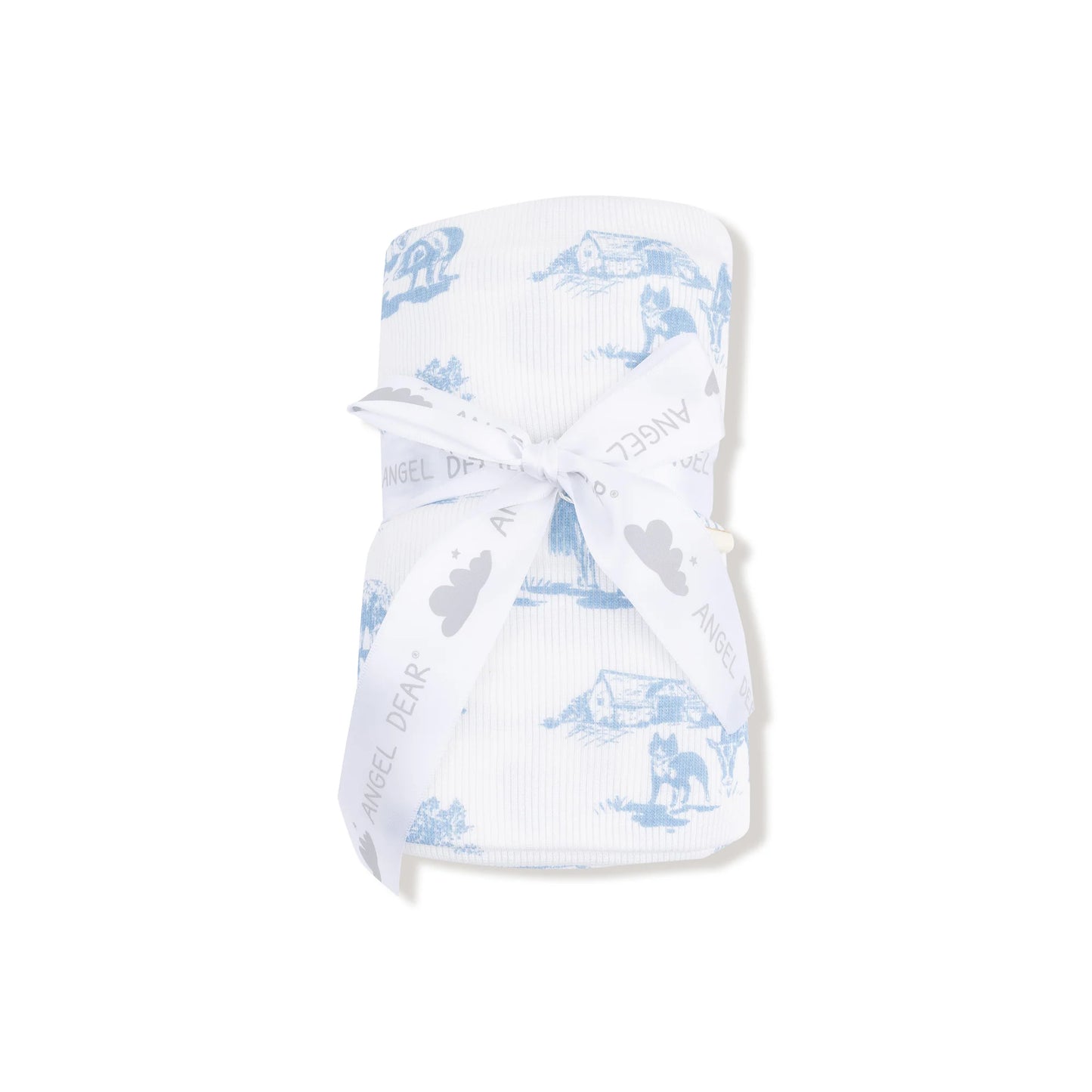 Farm Toile- Blue Swaddle Blanket 45x45