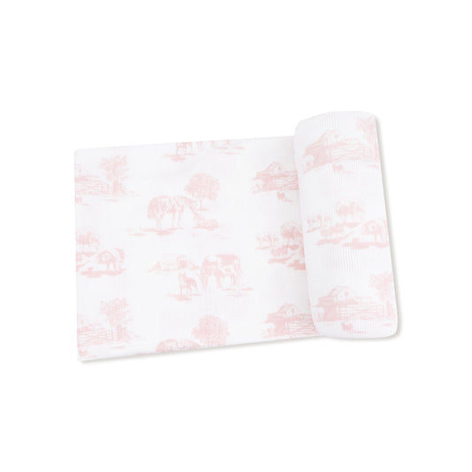 Farm Toile- Pink Swaddle Blanket 45x45