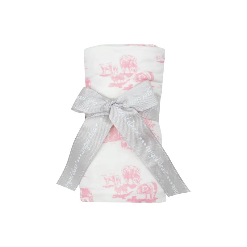 Farm Toile- Pink Swaddle Blanket 45x45