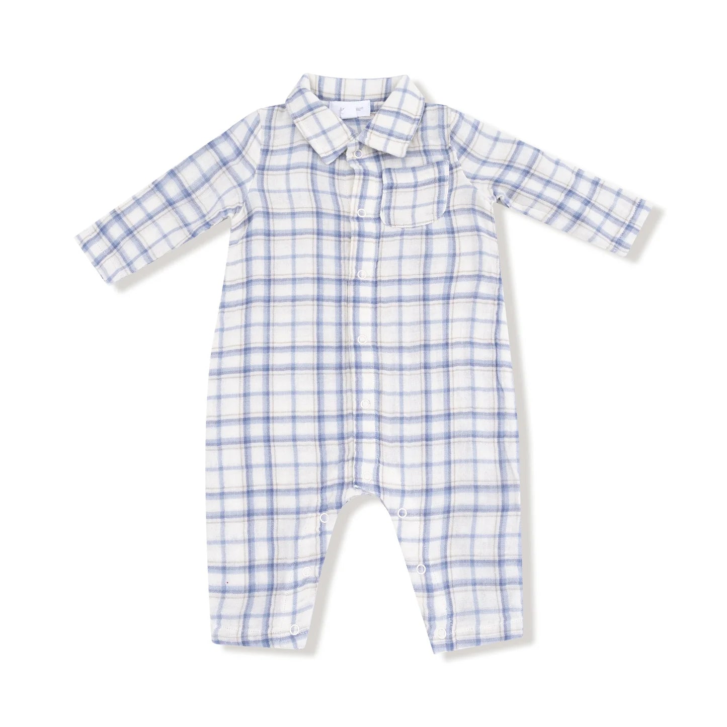 Blue Plaid- LS Polo Romper