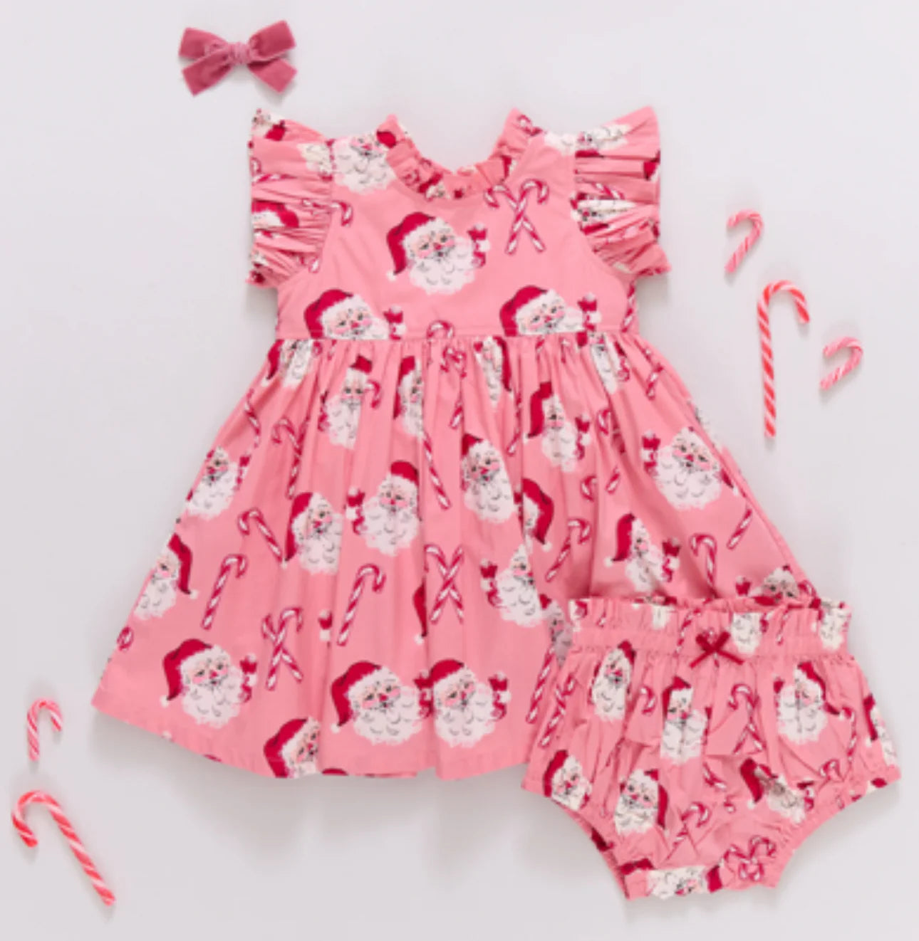 Baby Jennifer Dress Set- Pink Candy Cane Santa