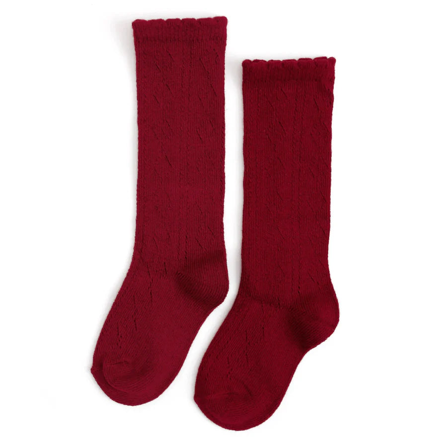 LSC Scalloped Fancy Knee Socks- Crimson