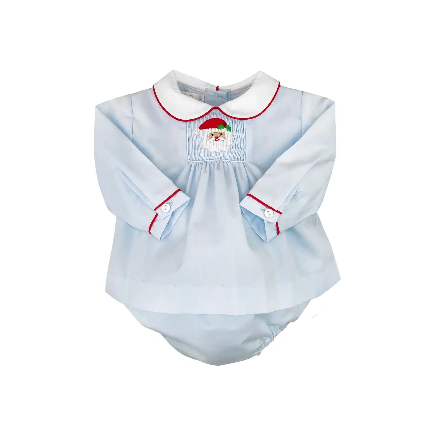 Blue Smocked Santa Diaper Set