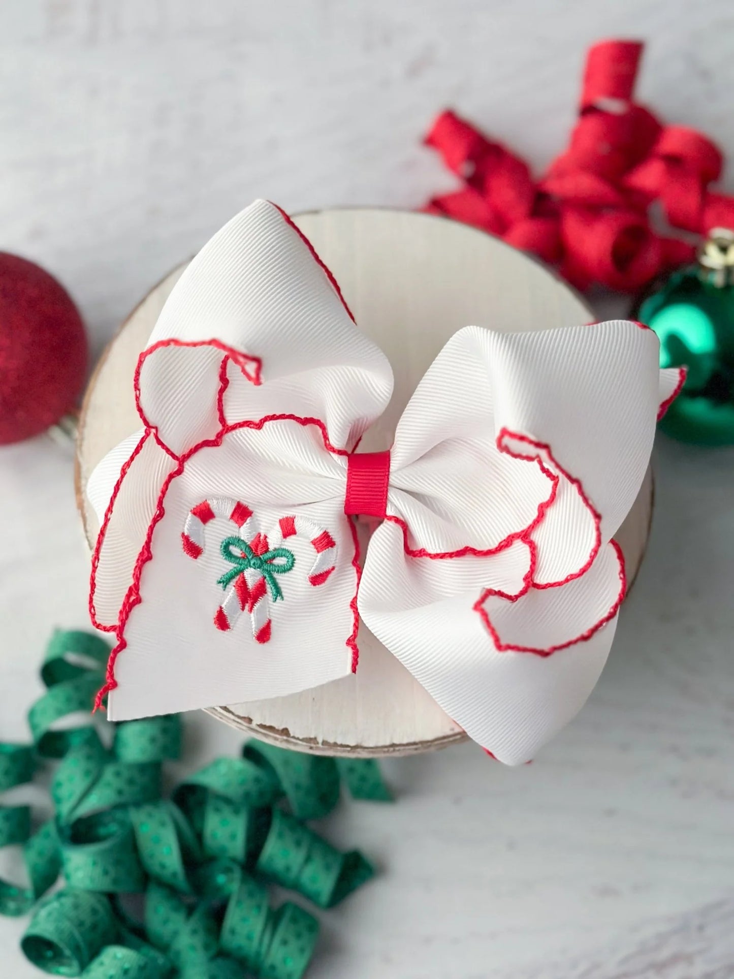Candy Cane Embroidered Bow