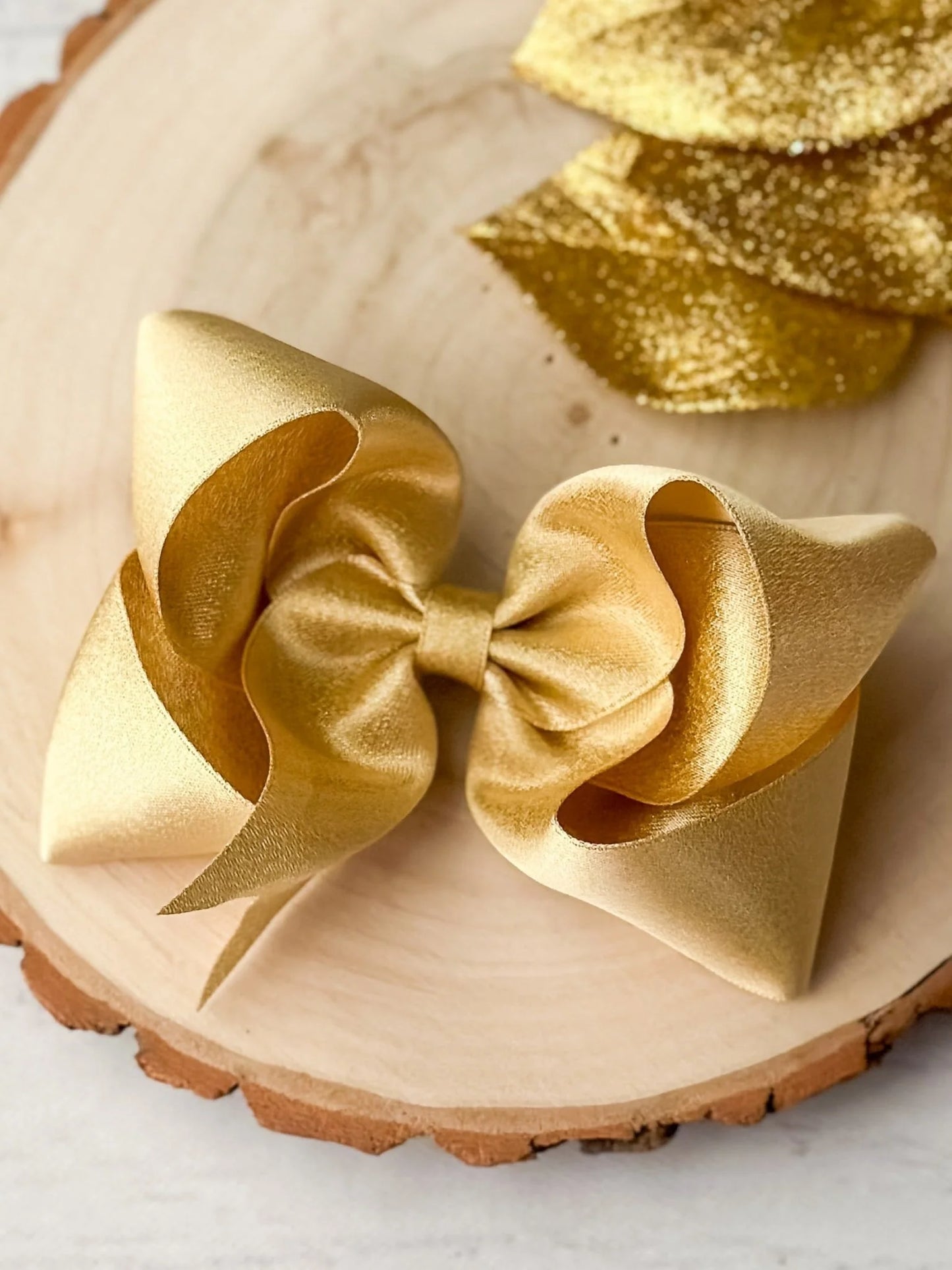 Shimmer Satin Hair Bows 4.5"-Gold