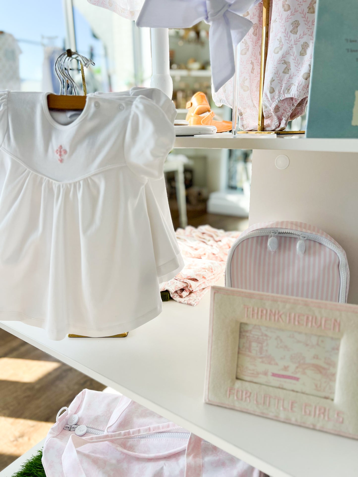 Pink Cross Stitched Dress & Bloomer Set