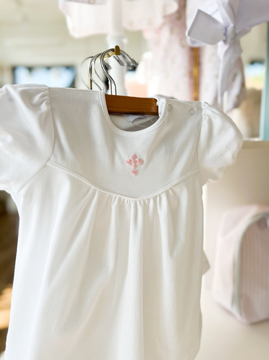 Pink Cross Stitched Dress & Bloomer Set