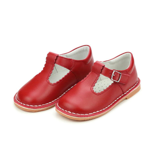 Selina Scalloped T-Strap MJ- Red