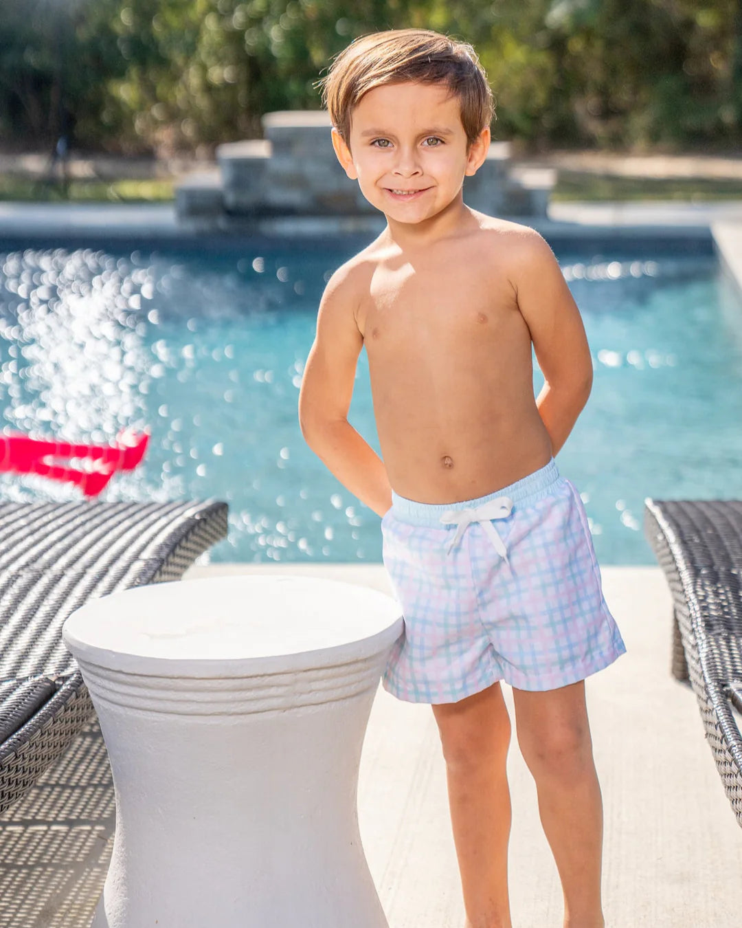Pastel Plaid Swim Trunks