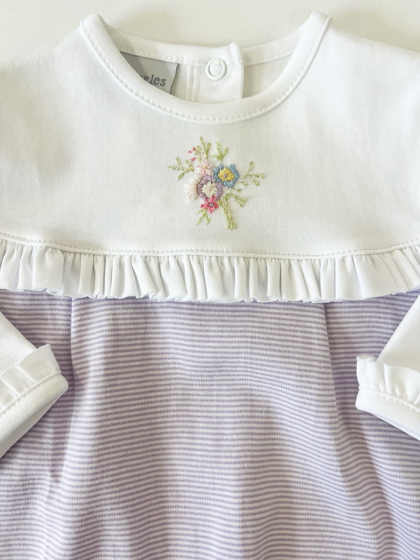 Emb. Bouquet Lilac Stripe Romper