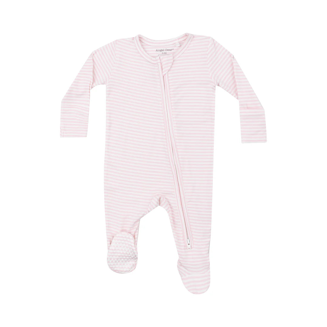 Light Pink Stripe- 2 Way Zipper Footie