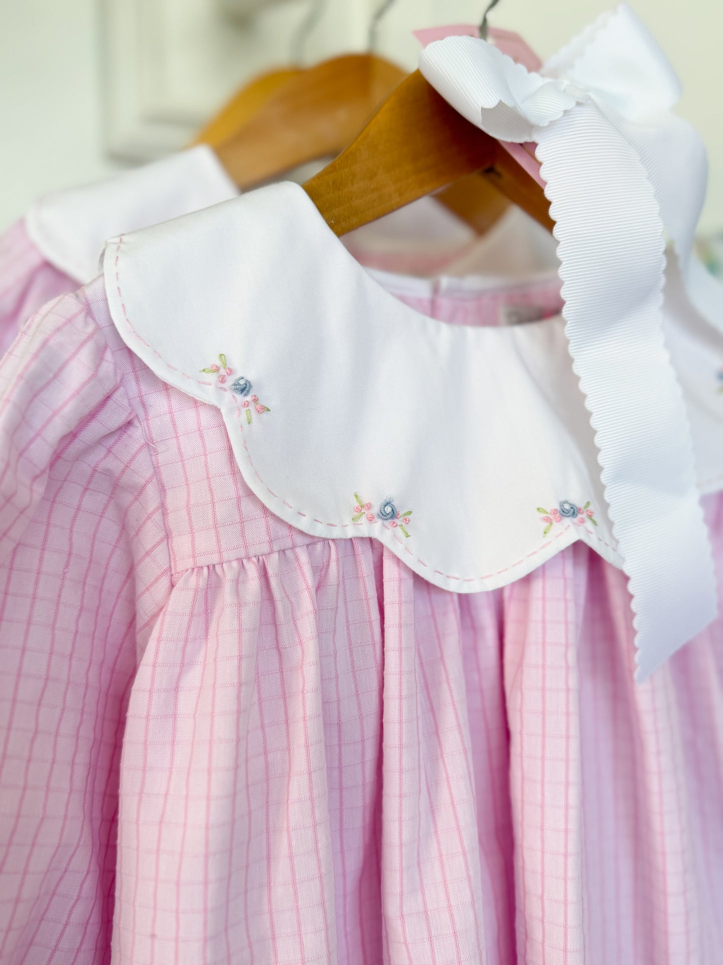 Scallop Emb.Yoke Pink LS Dress