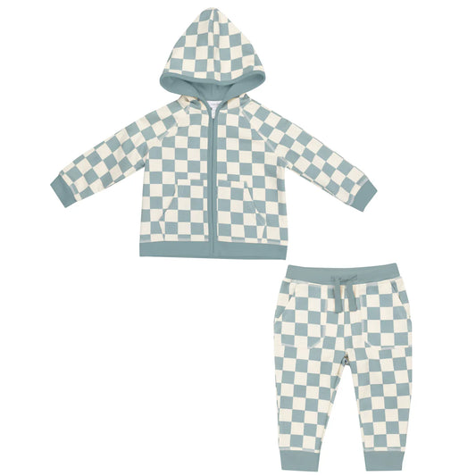 French Terry Checkerboard Gray Mist- Hoodie & Jogger