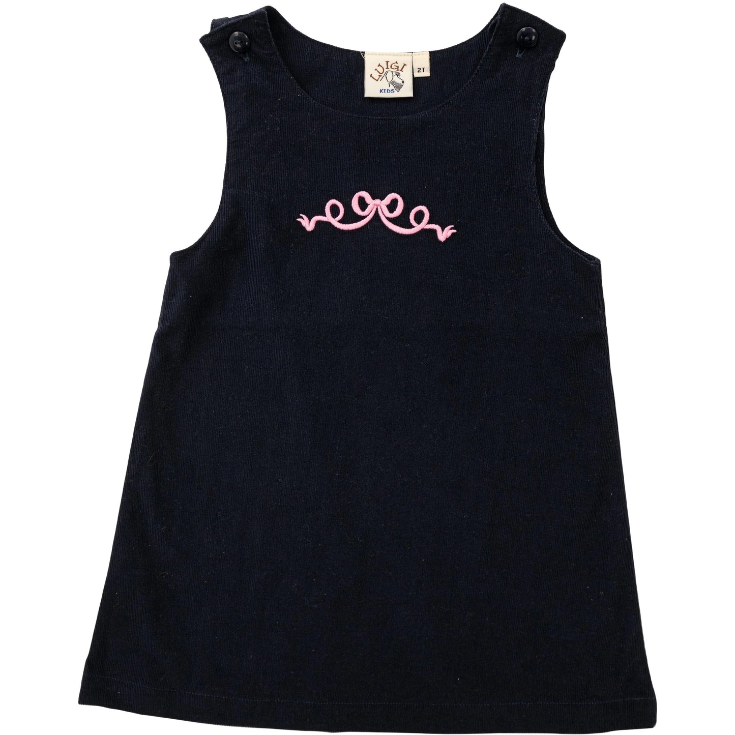 Pink Bow Emb. Dark Navy Cord Jumper Dress