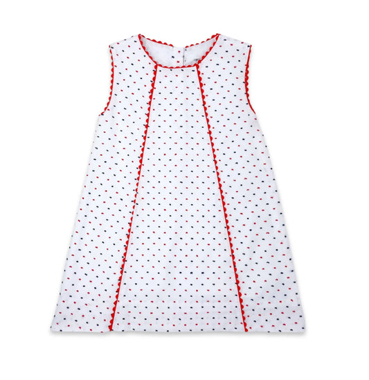 Amelia Aline Dress-Navy & Red Swiss