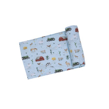 Load image into Gallery viewer, Big Red Barn Blue Swaddle Blanket