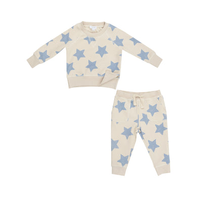 French Terry Sketchy Stars Blue- Raglan Sweatshirt & Jogger Set