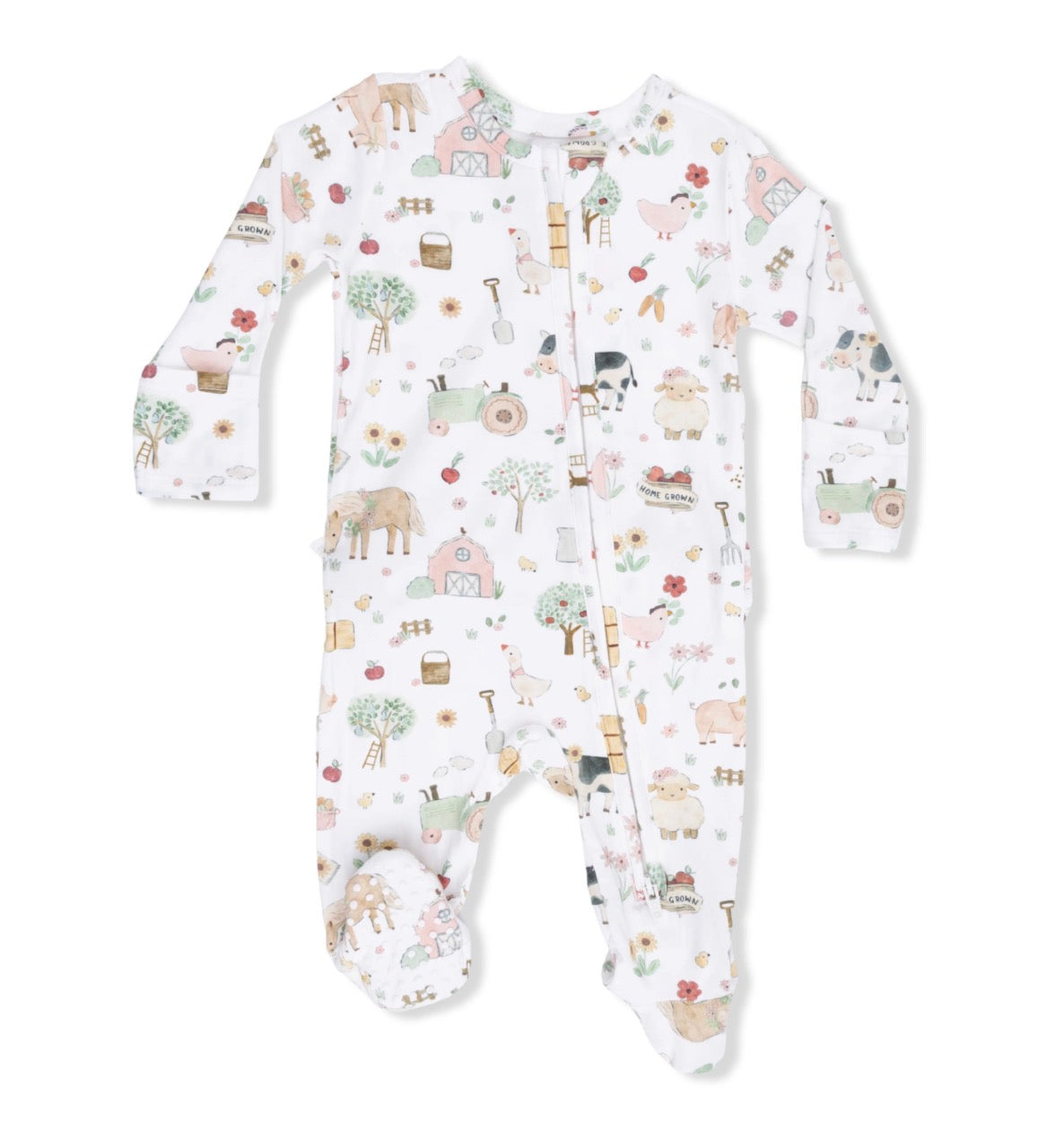 Cute Farm Animals Pink 2 Way Footie