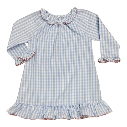 Blue Gingham Red Stripe Trim Gown