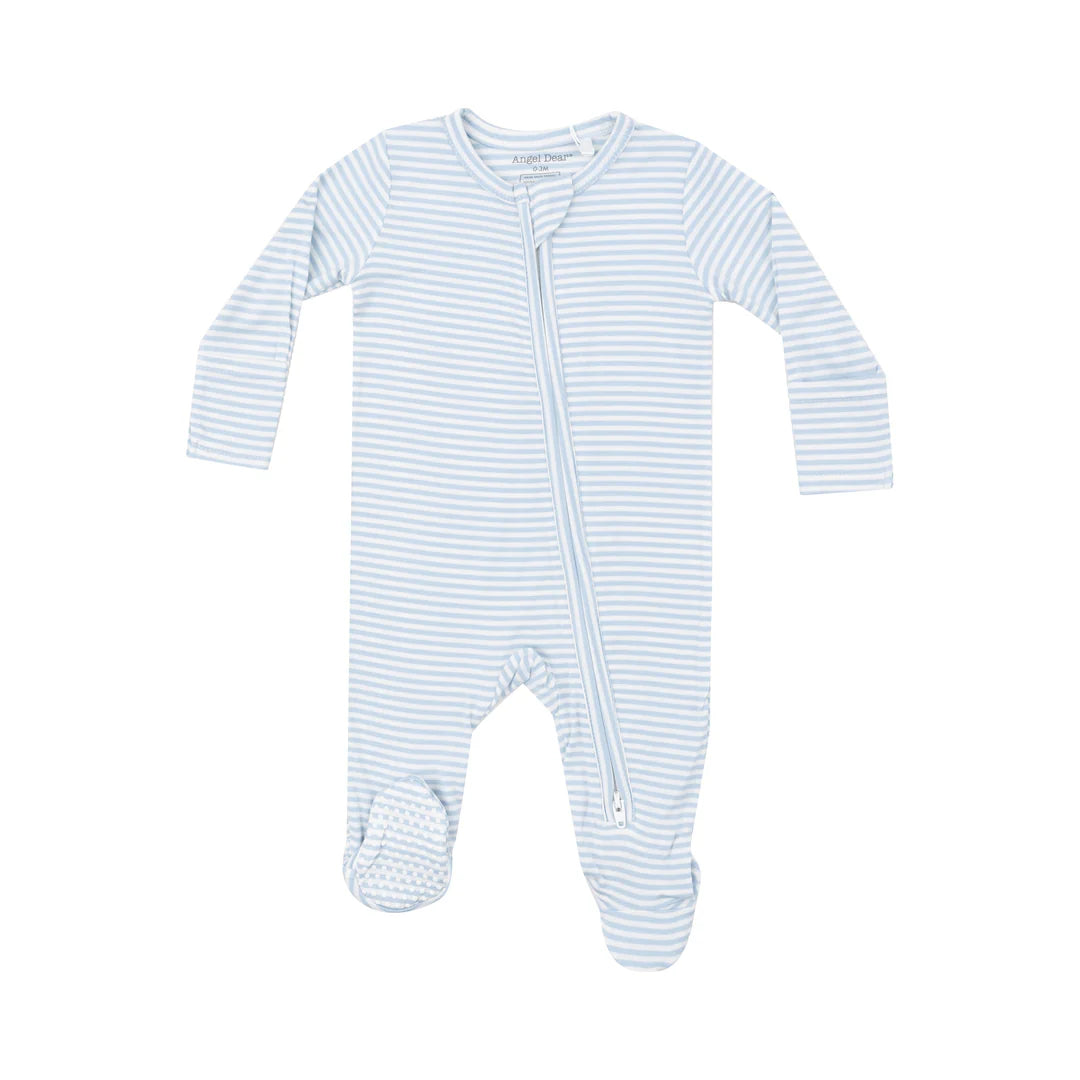 Light Blue Stripe- 2 Way Zipper Footie