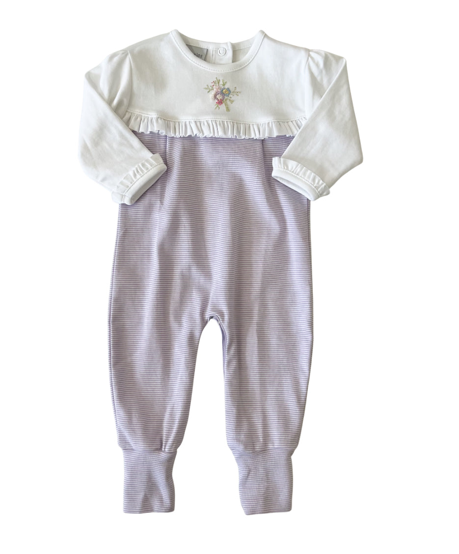 Emb. Bouquet Lilac Stripe Romper
