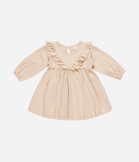 Long Sleeve Ruffle V Dress- Shell