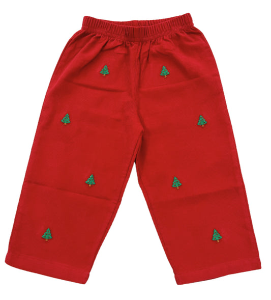 Emb. Christmas Tree Corduroy Pants Deep Red