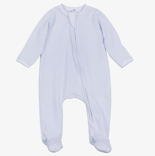 Mini Stripes Zip Footie Light Blue