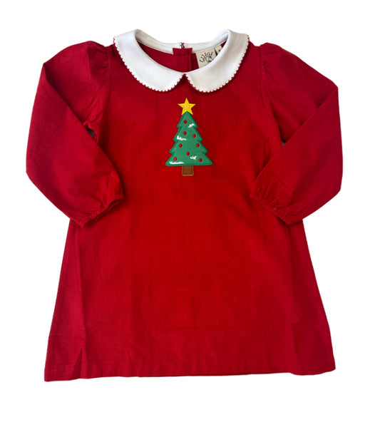 Corduroy A-Line Dress w/Christmas Tree