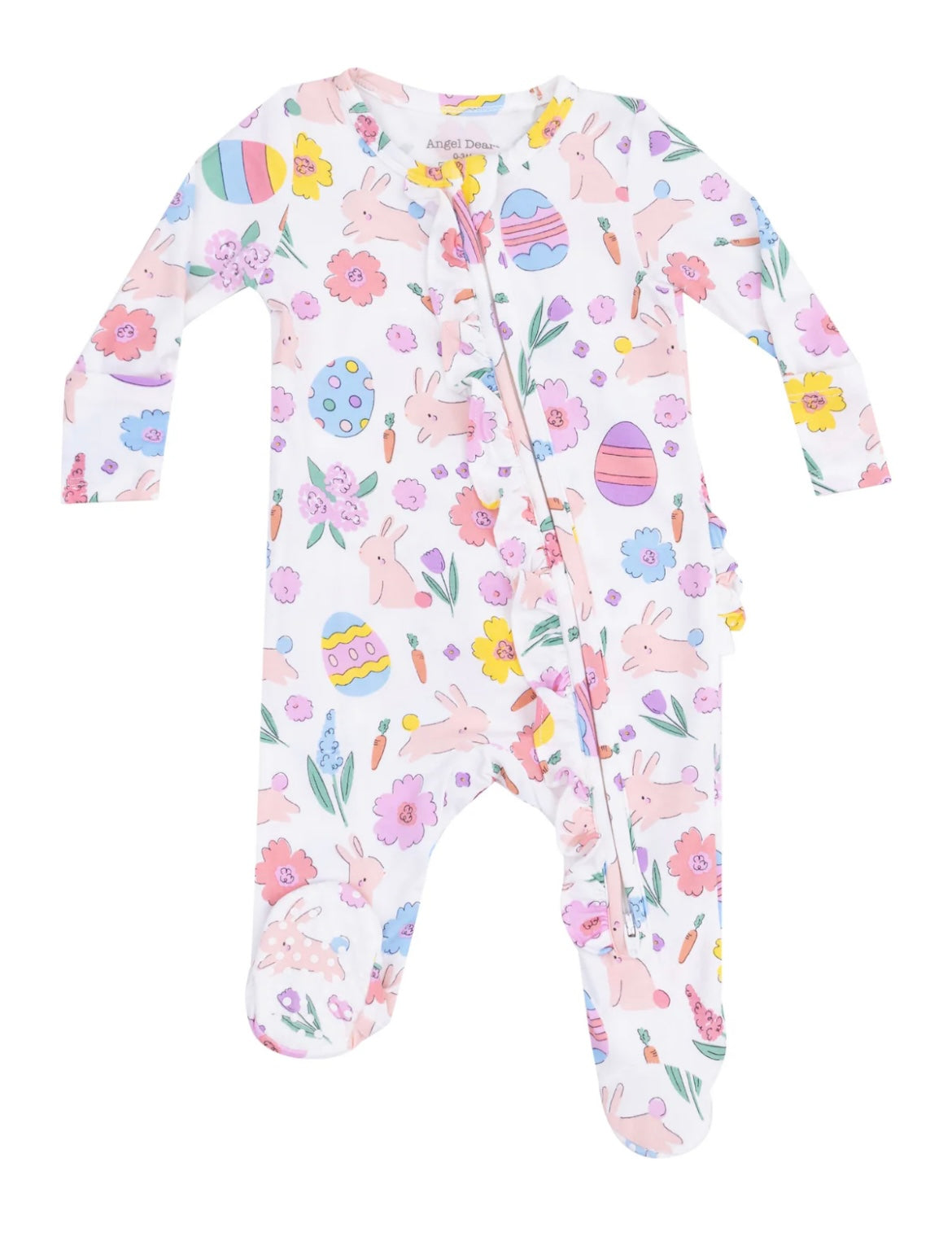 Easter Bunnies Pink- 2 Way Ruffle Zipper Footie