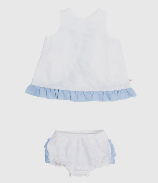 White & Blue Dot Swing Top & Bloomer Set