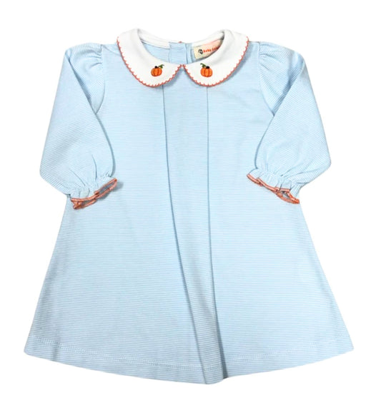 Pumpkin Emb. Blue & White Stripe Dress