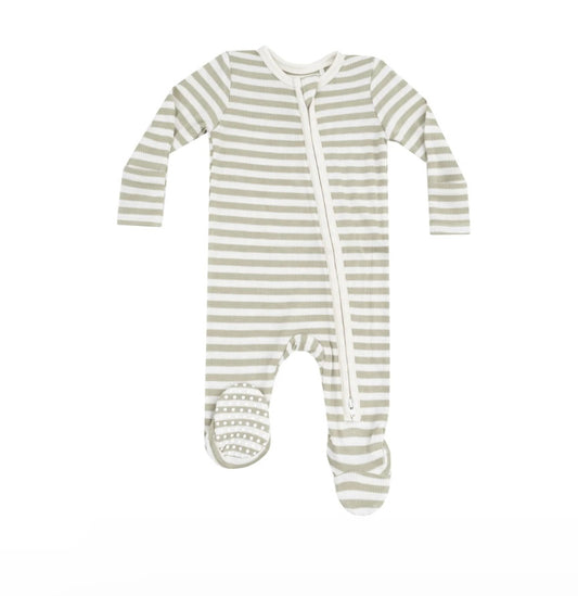 Stripe Sage 2 Way Zipper Footie