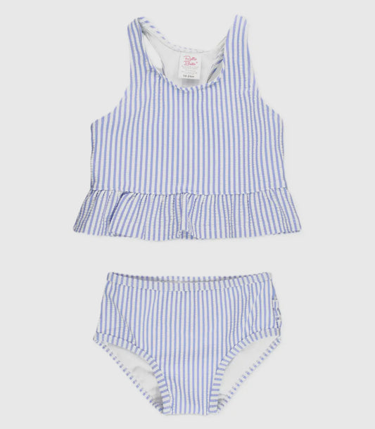 Periwinkle Blue Seersucker Peplum Tankini 2-Piece