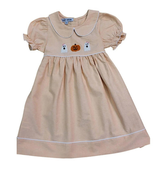 Pumpkin & Ghost Emb Orange Dress