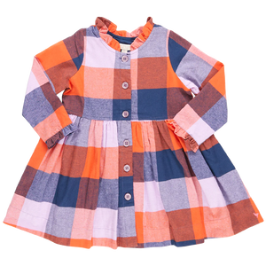 Autumn Dress- Navy Orange Check