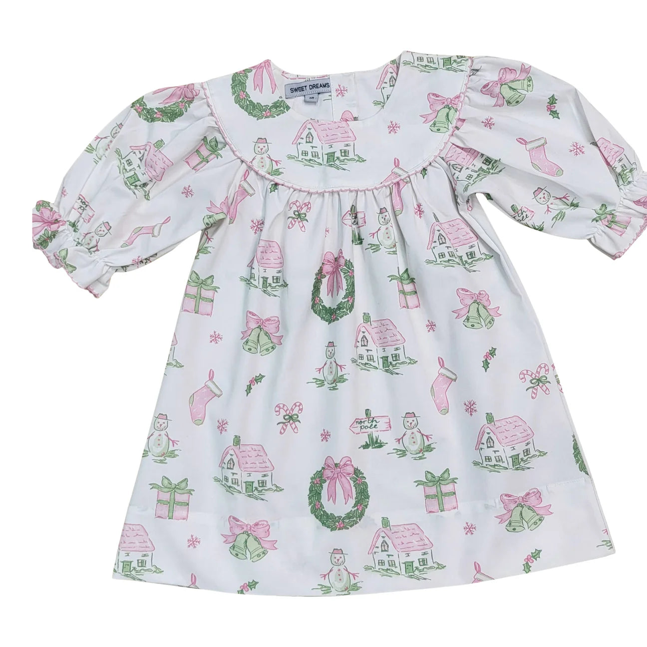 Pink & Green Christmas Print Dress