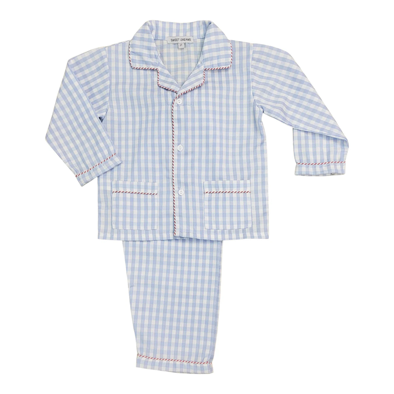 Blue Gingham w/Red Stripe Trim PJ Set